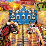 Arte digital EduNewton – cortejo de bois do Bumba Meu Boi na Fonte do Ribeirão