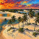 Arte digital EduNewton – lagoas e palmeiras dos Lençóis Maranhenses