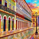 Arte digital EduNewton – casarões da Rua Portugal, São Luís